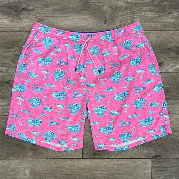 Peter Millar 8” Seaside Positano Paradise Lined Swim Trunks Pink Blue Size XXL - Picture 1 of 11